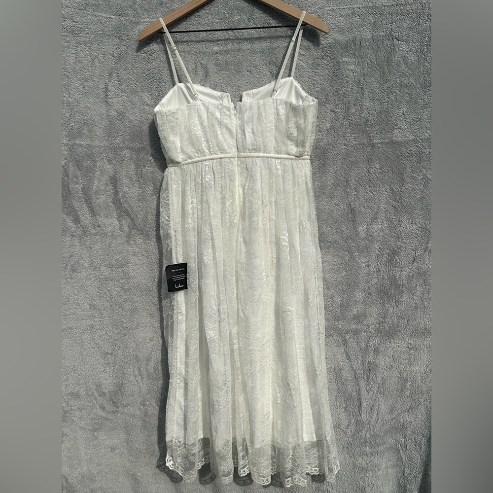 Lulus White Lace Bustier Midi Dress NWT Bridal Shower Midi Wedding Homecoming - Picture 2 of 9
